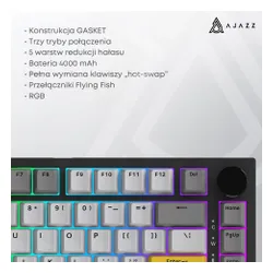 Klawiatura AJAZZ AK820 Pro RGB Hot Swap Flying Fish Switch Czarno-szaro-żółty