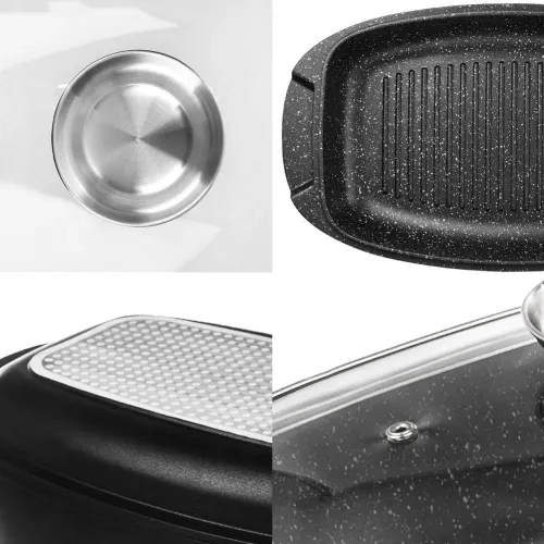 Brytfanna aluminiowa z pokrywką i patelnią grillową 5 l