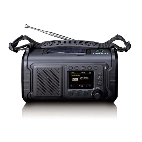 Radioodbiornik Lenco PDR-055BK Na korbkę, Solarne, Latarka, Powerbank, Radio FM DAB+ Czarny