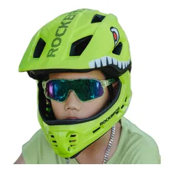 Kask rowerowy ROCKBROS TT-32004 Shark Zielony Full Face dla Dzieci z odkręcaną szczęką (rozmiar M)
