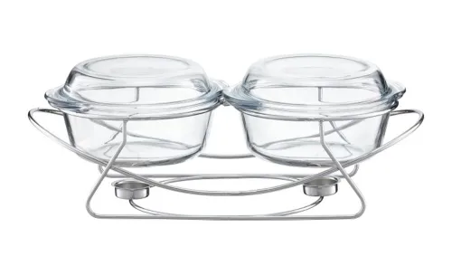 Naczynie żaroodporne Ambition z podgrzewaczem Saule 2x2l Srebrny