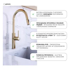 Bateria Globalo Divio Złoty Jasny Mosiądz/Pvd