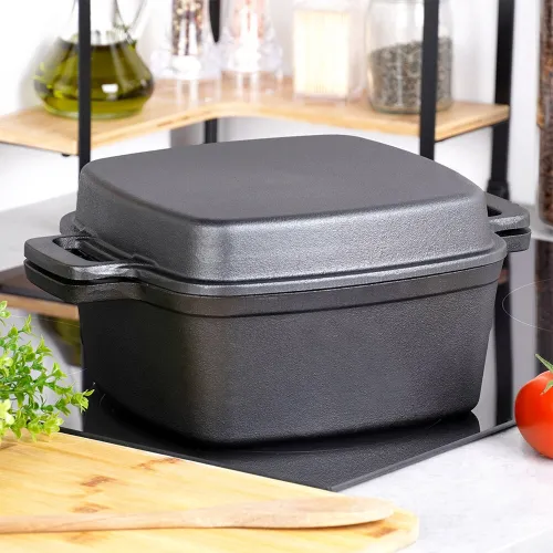 Garnek Żeliwny Brytfanna Brytfanka Patelnia do Pieczenia Smażenia 2w1 25 cm