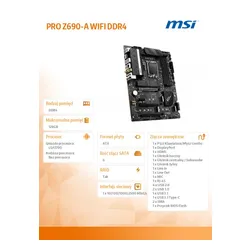 Płyta główna PRO Z690-A WIFI DDR4 s1700 4DDR4 DP/HDMI M.2 ATX