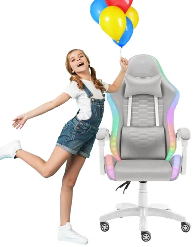 Fotel HELL'S CHAIR HC-1000 LED RGB Kids Szary