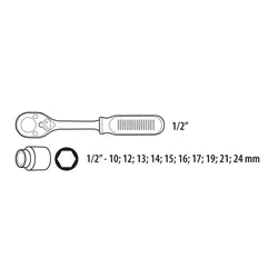 Zestaw kluczy nasadowych 1/2", 10szt. + grzechotka 190mm Topex 38D652