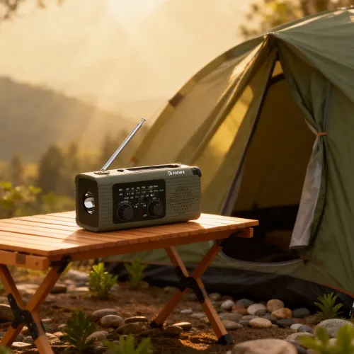Radioodbiornik Hawk Expedition R10 Na korbkę, Solarne, Latarka, Radio FM Szary