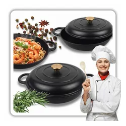 Emaliowany Garnek Żeliwny Płaski 30Cm 3L Hage Czarny Mat