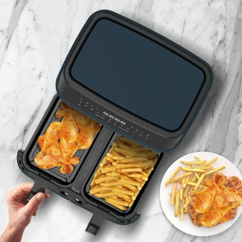 Air Fryer Frytkownica beztłuszczowa TURBOTRONIC TT-DAF6W Niebieski 9l z podwójnym koszem