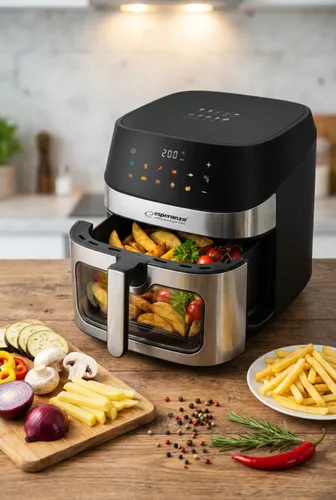Air Fryer Frytkownica beztłuszczowa ESPERANZA Patate Al Forno 8l z 10 automatycznymi programami i okienkiem do obserwacji postępów gotowania