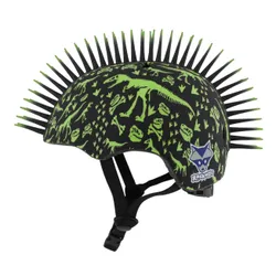 Kask rowerowy RASKULLZ T-Rex Bonez Mohawk Czarno-zielony dla Dzieci (rozmiar S)