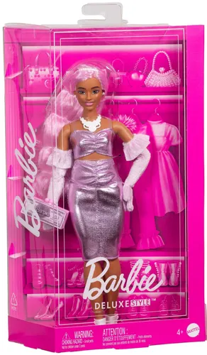 Lalka Barbie Deluxe Style Metaliczna różowa sukienka Barbiecore HYV25