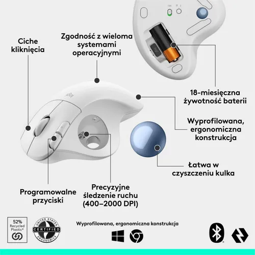 Myszka Logitech M575S bezprzewodowa biała