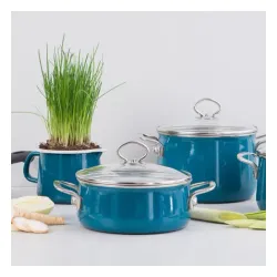 RIESS Nouvelle Aquamarin 1 l morski - garnek emaliowany z pokrywą