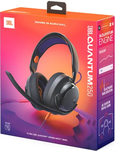 Słuchawki JBL Quantum 250, Nauszne, Dźwięk przestrzenny Czarny