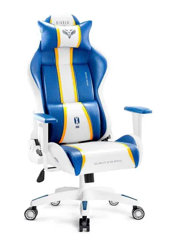 Fotel Diablo Chairs X-One 2.0 King Size Aqua Blue Gamingowy do 160kg Skóra ECO Tkanina Biało-niebieski