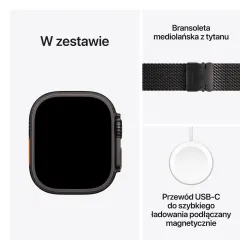 Apple Watch Ultra 3 GPS + Cellular koperta z tytanu Czarna 49mm Bransoleta mediolańska z tytanu Czarna Rozmiar S