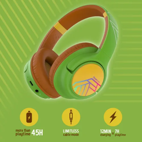 Słuchawki bezprzewodowe PowerLocus Bobo Nauszne Dla Dzieci Bluetooth 5.3 Zielono-brązowy
