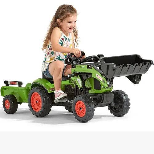 Falk Traktor Claas Zielony z Przyczepą i Łyżką na Pedały od 2-5 lat