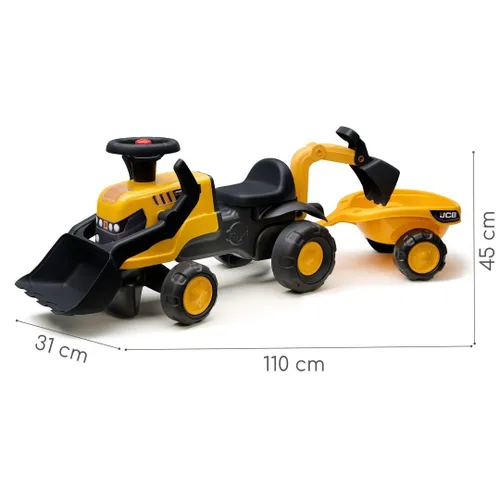Falk Jeździk Traktor Jcb Z Przyczepą Grabkami I Łopatką Ciche Koła 1-3 Lat