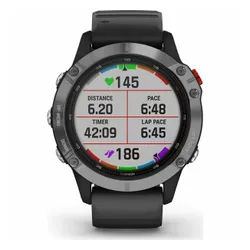 Смарт-часы Garmin FENIX 6 Solar серебристый с черным ремешком (010-02410-00)