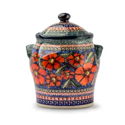 Beczka do kiszenia kapusty i ogórków z pokrywką / garnek Ceramika Bolesławiec 1,5 l - dek. 150 ART (drugi gatunek)