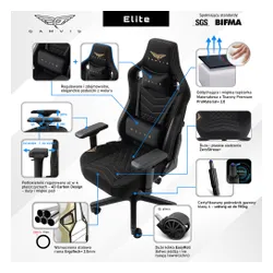 Fotel GAMVIS Elite 2.0 XL Basic Czarny (złote elementy)