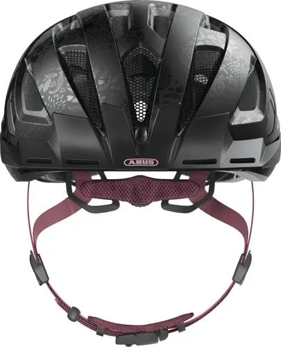 Kask rowerowy ABUS Urban-I 3.0 Flower Art Czarno-fioletowy Miejski (rozmiar L)