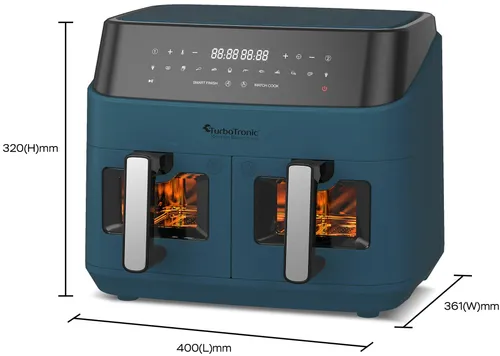 Air Fryer Frytkownica beztłuszczowa TURBOTRONIC TT-DAF6W Niebieski 9l z podwójnym koszem