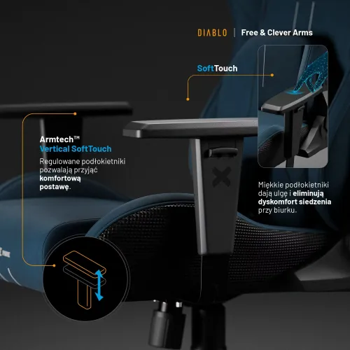 Fotel Diablo Chairs X.One Prime, Normal Size, Meta Ocean Gamingowy Do 140kg Tkanina Niebieski