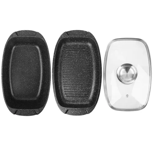 Brytfanna aluminiowa z pokrywką i patelnią grillową 5 l