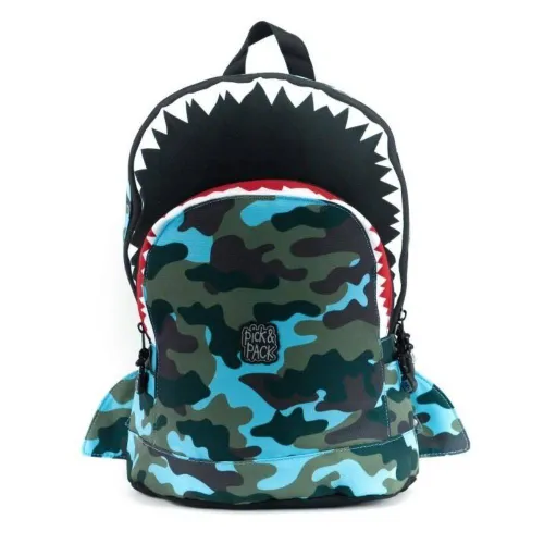 Школьный рюкзак Pick &amp; Pack Shark Shape M-camo Light blue