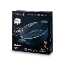 Patelnia nieprzywierająca z dwoma uchwytami i pokrywką STARKE PRO DOUBLE 28 cm