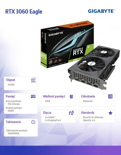 Karta graficzna RTX 3060 Eagle 12GB 2.0 GDDR6 192bit 2DP/2HDMI 