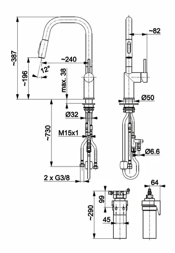 Bateria kuchenna KFA z filtrem BLUE S DUERO PURE STYLE 6623-313-22 Inox