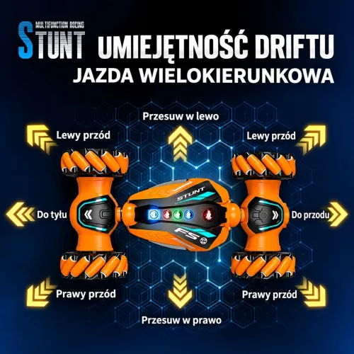 Samochód zdalnie sterowany rc ręką gesty ledy dym auto 4x4 stunt car 360°