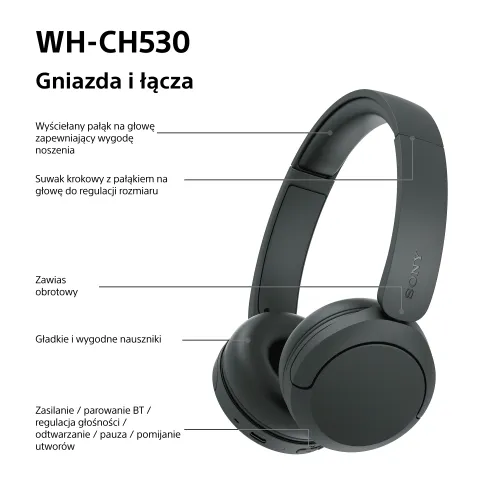 Słuchawki bezprzewodowe Sony WH-CH530 Nauszne Bluetooth 6.0 Czarny