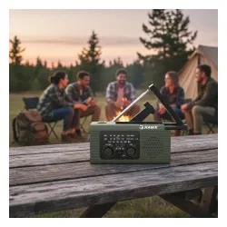 Radioodbiornik Hawk Expedition R10 Na korbkę, Solarne, Latarka, Radio FM Szary