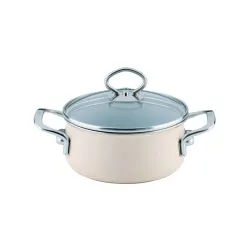 RIESS Nouvelle Avorio 1 l kremowy - garnek emaliowany z pokrywką