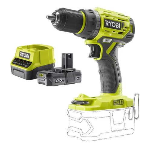 Wiertarko-wkrętarka RYOBI R18DD7-0 + Akumulator RYOBI ONE+ RC18120-120 2Ah 18V + ładowarka