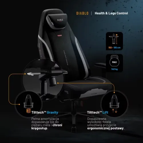 Fotel Diablo Chairs X.Eye Prime, Normal Size, Burned Black Gamingowy do 140kg Czarny