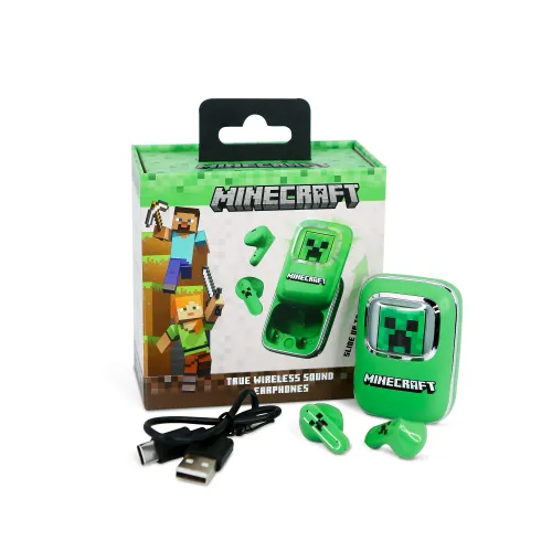 Słuchawki bezprzewodowe z mikrofonem OTL Technologies Minecraft Creeper Slide TWS Douszne Zielony