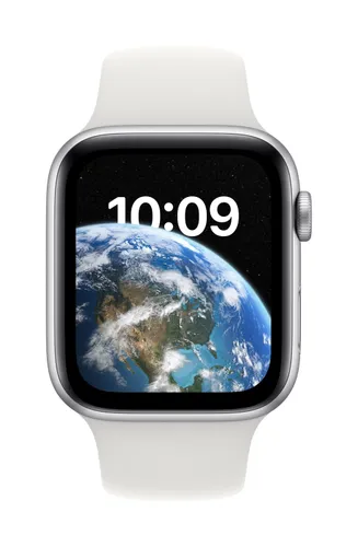 Apple Watch SE GPS 44mm алюминий, серебристый / белый Спортивный ремешок