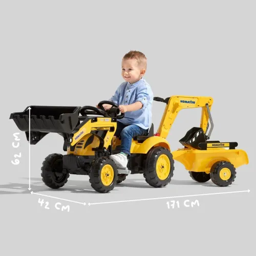 Falk Traktor Na Pedały Komatsu Z Łyżką Koparką I Przyczepą 2-5 Lat