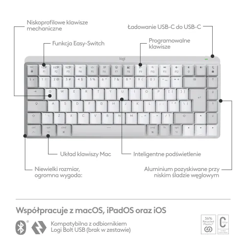 Klawiatura mechaniczna Logitech MX Mechanical Mini dla Mac - jasnoszary