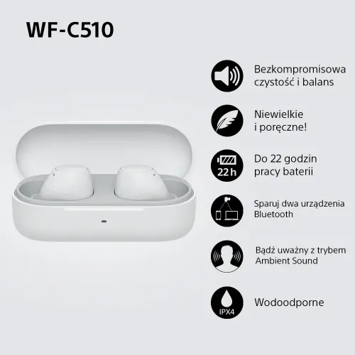 Słuchawki bezprzewodowe Sony WF-C510 Dokanałowe Bluetooth 5.3 Biały