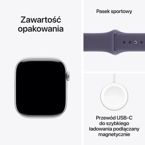 Apple Watch 11 GPS 42mm koperta z aluminium (srebrny) + pasek sportowy rozmiar M/L (mleczny fiolet)