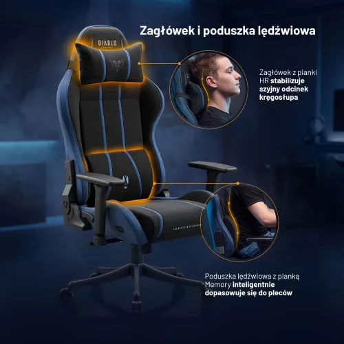 Fotel Diablo Chairs X-One 2.0 Small Night Blue Gamingowy do 90kg Tkanina Czarno-Niebieski