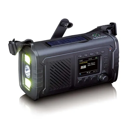 Radioodbiornik Lenco PDR-055BK Na korbkę, Solarne, Latarka, Powerbank, Radio FM DAB+ Czarny