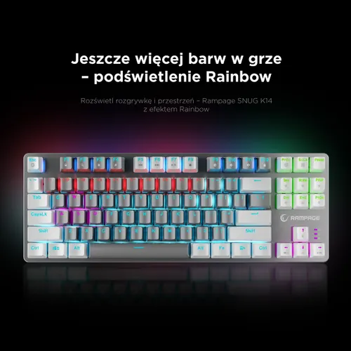 Klawiatura gamingowa Rampage Snug Blue przewodowa mechaniczna podświetlana biało-szara